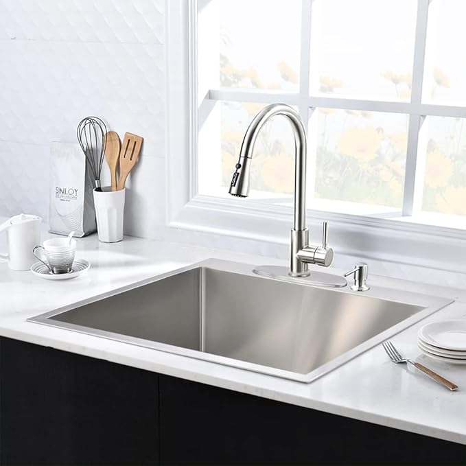 25 Inch Drop In Kitchen Sink-Hovheir 25x20 Top Mount Kitchen Sink Drop In Stainless Sinks 16 Gauge Stainless Steel Single Bowl Deep Sinks Overmount Single Basin with Cutting Board