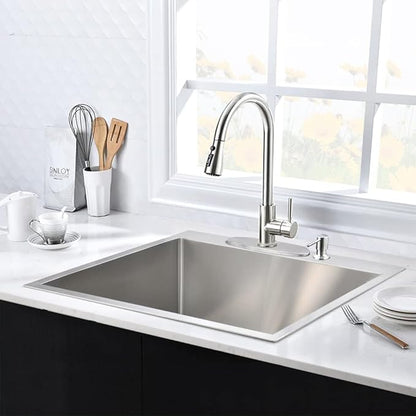 25 Inch Drop In Kitchen Sink-Hovheir 25x20 Top Mount Kitchen Sink Drop In Stainless Sinks 16 Gauge Stainless Steel Single Bowl Deep Sinks Overmount Single Basin with Cutting Board
