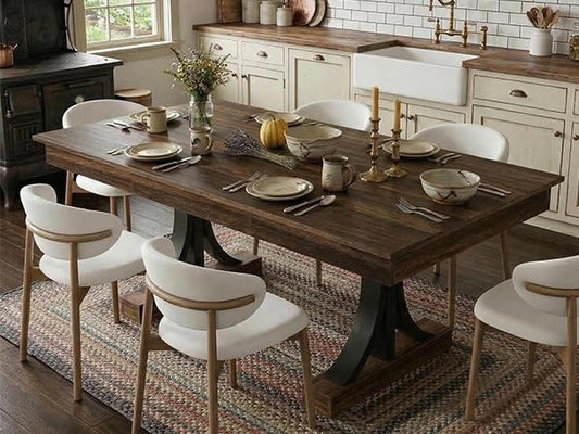 Garvee 71-Inch Wooden Kitchen Table with Two Drawers, Large Dining Table for 6-8 w/Large Tabletop & Sturdy Frame, Rectangular Dining Table with Double Pedestal, for Kitchen, Dinner