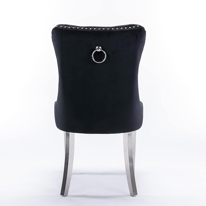 Ball & Cast Contemporary Upholstered Dining Chairs Set of 2, Velvet Button Tufted Kitchen Side-Chairs with Hang Ring & Nailhead Trims & Chrome Solid Wood Legs, 2-Piece Traditional Chair, Chrome+Black