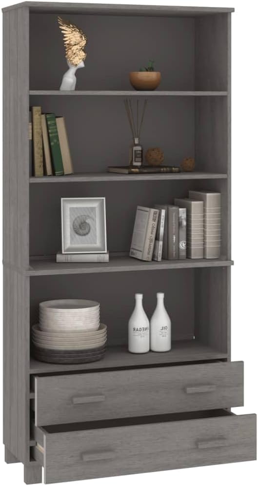 Highboard Set of 2, Light Grey Solid Pinewood MDF, Large Storage Cabinet for Living Room, Tall Buffet Cabinet with Sliding Doors Kitchen Furniture