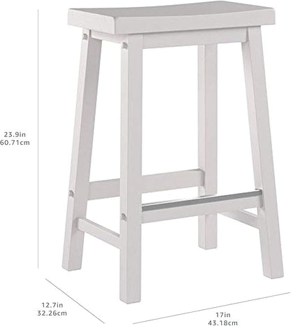 Basics Solid Wood Saddle-Seat Counter Height Bar Stools for Kitchen Island with Footrest, Sturdy Construction, 24-Inch Height, White, Set of 2
