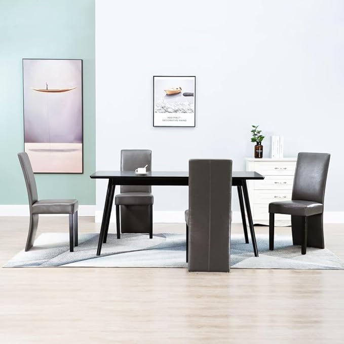 Dining Chairs 4 pcs Modern Farmhouse Design Gray Faux Leather Upholstery High Back Ergonomic Comfort Wooden Legs for Kitchen Dining Room Living Room