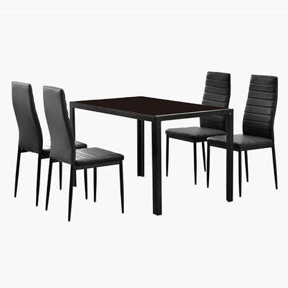 FCH Black Glass Table with Tempered Glass Top, Rectangular Dining Table Set for 4, Place Saving for Apartments & Small Places, for Home & Kitchen & Dining Room, 47", Black