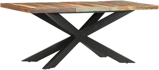 Industrial Reclaimed Wood Dining Table Rectangular 70.9 x 35.4 Inch Black Steel Legs Unique Wood Grain for Dining Room Furniture and Family Gatherings