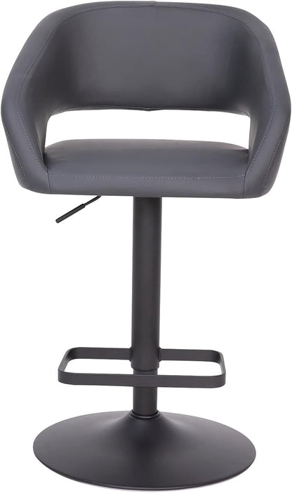 Flash Furniture Erik Comfortable & Stylish Contemporary Barstool with Rounded Mid-Back and Foot Rest, Adjustable Height - Gray Vinyl with Chrome Base
