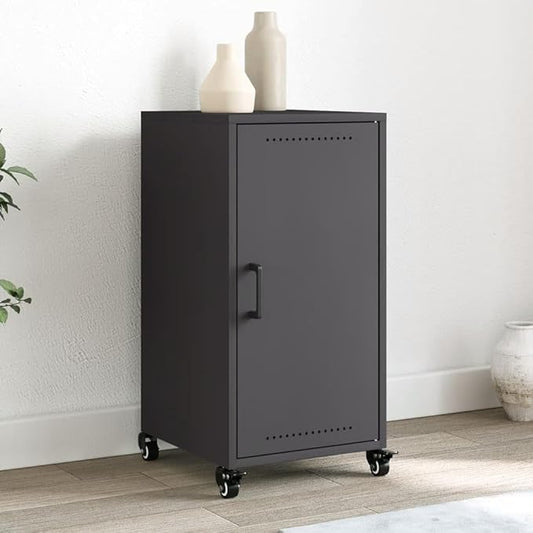 Black Cold-Rolled Steel Sideboard, Compact Rectangular Buffet Cabinet with Sliding Doors, 15.4" Deep, Modern Storage for Living Room, Kitchen, Coffee Station Dining Storage
