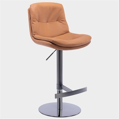 Adjustable with Back, Counter Height Kitchen Island Chair, Titanium Brushed Stainless Steel Leather Heavy Base for Coffee,Brown-Titanium Black