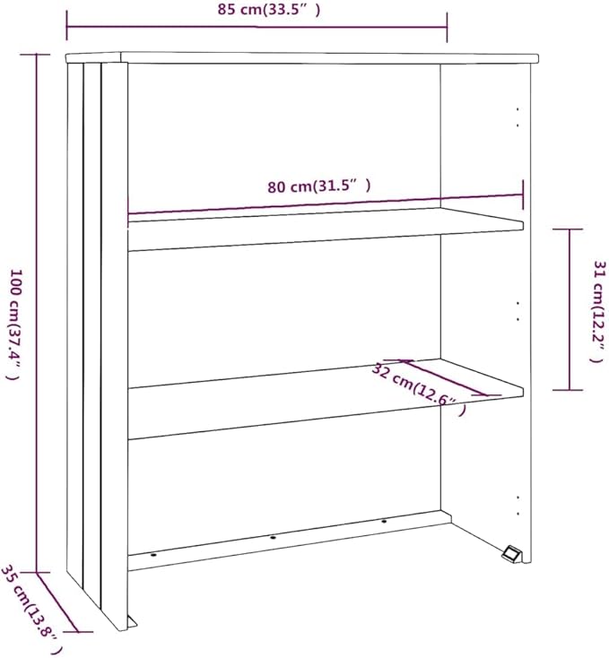White Pine Wood Highboard Top 33.5"x33.5"x39.4" Rustic Buffet Cabinet Shelf with Two Shelves Wall Mount Sideboard for Living Room Kitchen Pantry Coffee Bar