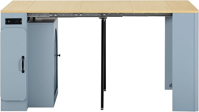 Extendable Dining Table with Storage, LED Lights & Charging Ports- Multifunctional Kitchen Island & Sideboard for Small Spaces, Blue