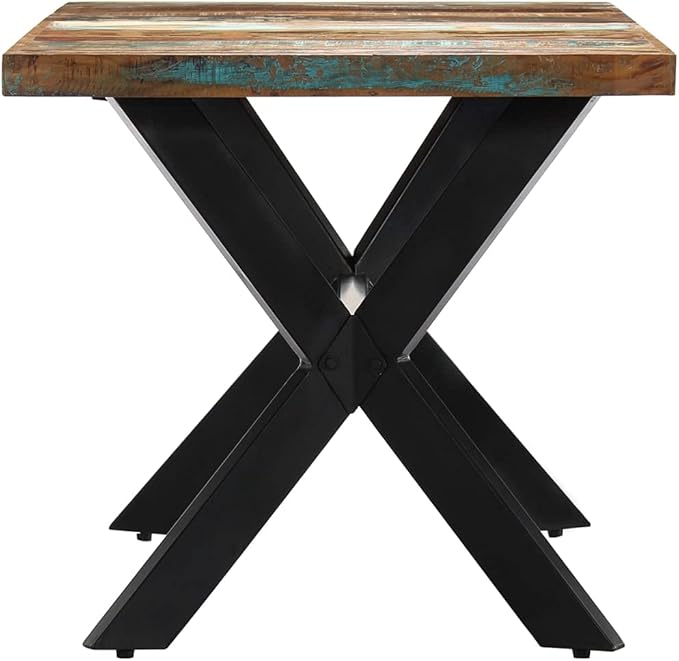 Rectangular Dining Table Industrial Vintage Design Solid Reclaimed Wood Top Powder-Coated Steel Legs Brown 55.1x27.6x29.5 Inches Seats 6 for Dining Room Kitchen Gatherings