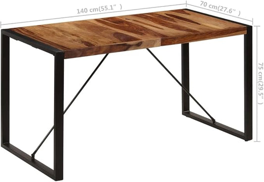 Brown Rectangle Dining Table 55.1 x 27.6 x 29.5 in Solid Acacia Wood Top Industrial Style Kitchen Dining Room Set Seats 6 for Small Spaces Modernes Design
