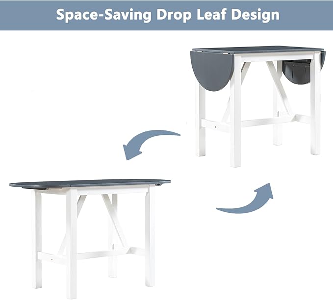 RUNNA Farmhouse 3-Piece Counter Height Dining Table Set with 2 Upholstered Chairs and Extendable Drop Leaf,Wood Kitchen Table for Small Place Use (White#A)