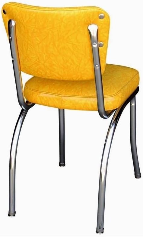 HomeStock Diner Chair - Vinyl Seat, Chrome Frame - Fully Assembled Bistro Kitchen Chair Cracked Ice Yellow