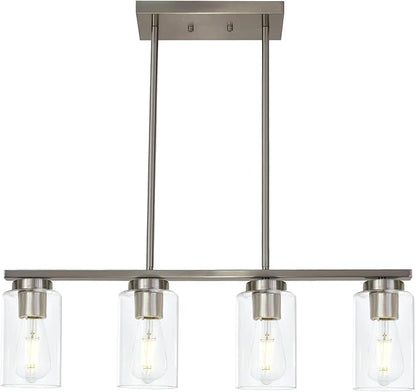 TODOLUZ Modern Kitchen Island Light with Clear Glass Shades, 4-Lights Hanging Lighting Fixtures in Brushed Nickel for Dining Room