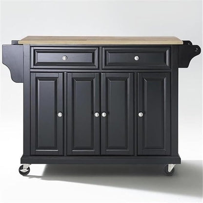 Crosley Furniture Full Size Wood Top Rolling Kitchen Island Storage Cart, Microwave Stand, Spice Rack, Black