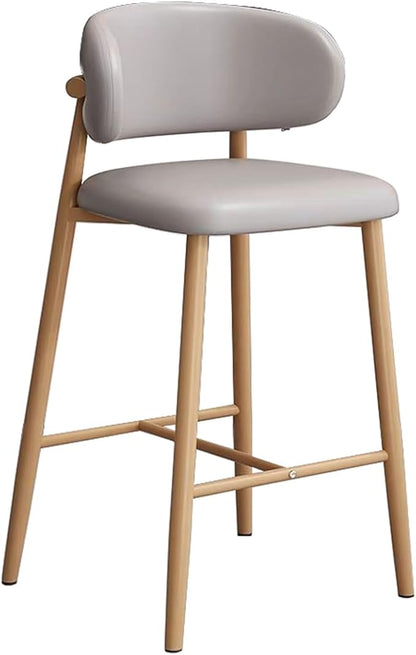 PU Leather Stools Counter Height High Back Wood Legs Kitchen Island Rustic Dining Chairs 200kg Max Load,Light Grey-78cm