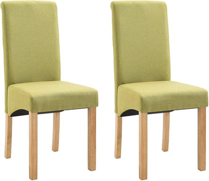 Green Fabric and Wooden Frame Dining Chairs Set of 2 Modern Ergonomic Comfort Rectangular Shape for Dining Room Kitchen Living Room