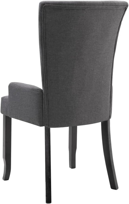 Dark Gray Fabric Dining Chair with Armrests Oak Wood Frame Modern Accent Chair for Kitchen Dining Room Farmhouse Furniture Comfortable Upholstered Seat
