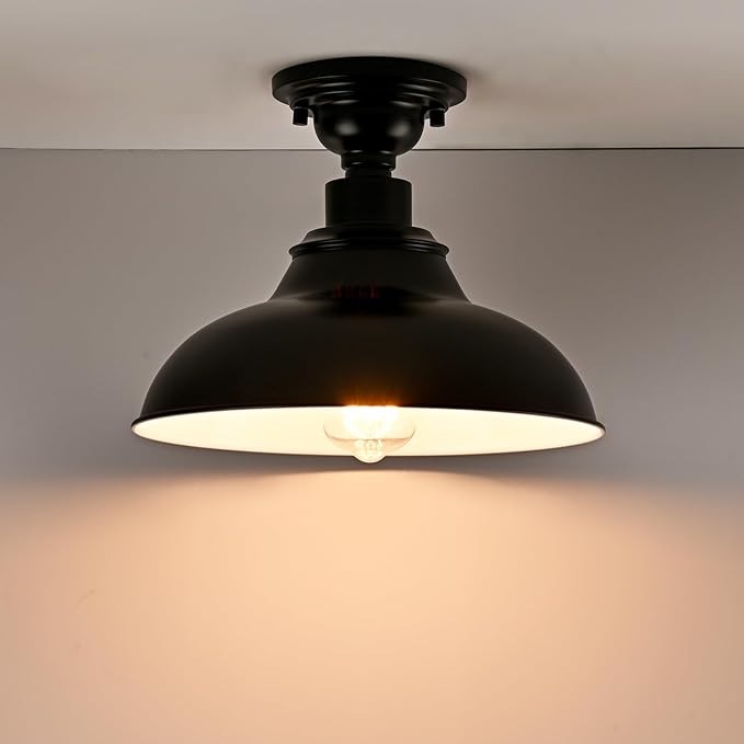 SAMTEEN Farmhouse Black Semi Flush Mount Ceiling Light 2 Pack Modern Barn Ceiling Light Fixtures 12-Inch Matte Black Flush Mount Light for Hallway Bedroom Kitchen Loft