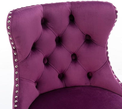 Modern Swivel Bar Stool with Adjustable Height and Tufted Upholstered Backrest for Kitchen Island, Home Bar, or Dining Area (Purple + Velvet + Foam)