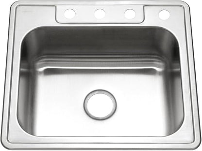 Houzer Glowtone 25 Inch Stainless Steel Topmount 4-Hole Single Bowl 8 Inch Deep Kitchen Sink - 2522-8BS4-1