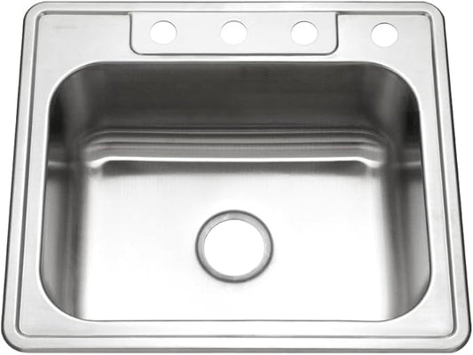Houzer Glowtone 25 Inch Stainless Steel Topmount 4-Hole Single Bowl 8 Inch Deep Kitchen Sink - 2522-8BS4-1