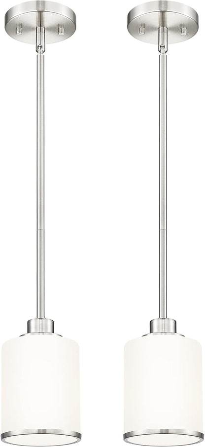 Beionxii Brushed Nickel Pendant Lights Kitchen Island 2 Pack, Hanging Lights Fixtures with Milk Glass, Kitchen Pendant Lighting Over Island, Hanging Lights for Sink Dining Room Entryway, BX-PL02BN-2