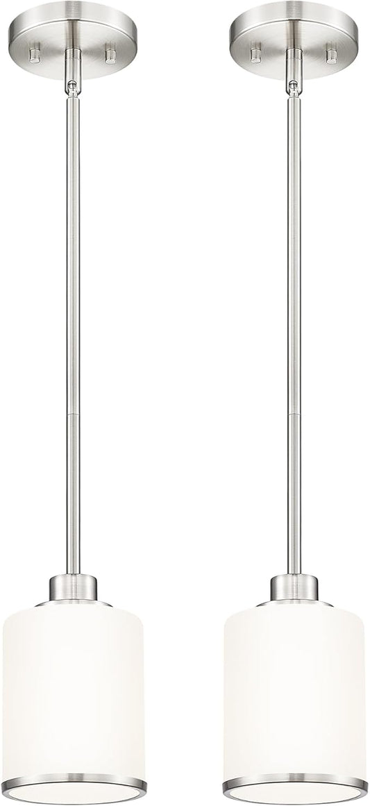 Beionxii Brushed Nickel Pendant Lights Kitchen Island 2 Pack, Hanging Lights Fixtures with Milk Glass, Kitchen Pendant Lighting Over Island, Hanging Lights for Sink Dining Room Entryway, BX-PL02BN-2