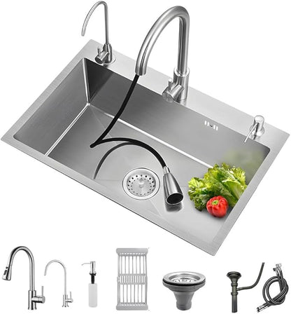 ARTLINE Stainless Steel Kitchen Sink, Drop In Single Bowl Sink, Topmount Workstation Sink with Sliding Accessories, Farmhouse Workstation sink with Multiple Accessories (23.6 x 17.7in)