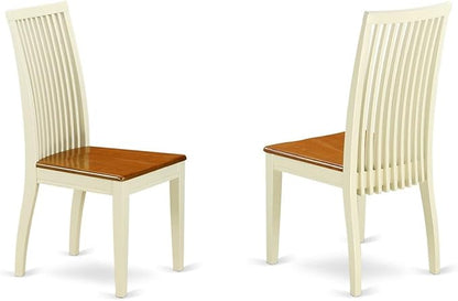 East West Furniture IPC-BMK-W Ipswich Dining Room Chairs - Slat Back Wood Seat Chairs, Set of 2, Buttermilk & Cherry