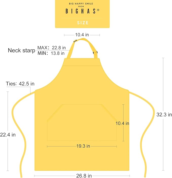 BIGHAS Adjustable Bib Apron with Long Ties for Women Men 18 Colors Chef Kitchen Cooking