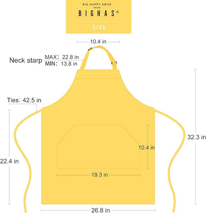 BIGHAS Adjustable Bib Apron with Long Ties for Women Men 18 Colors Chef Kitchen Cooking
