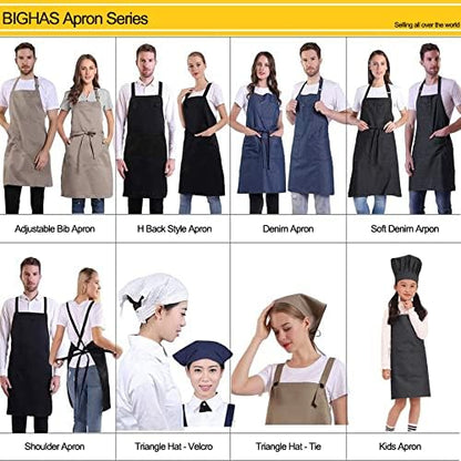 BIGHAS Adjustable Bib Apron with Long Ties for Women Men 18 Colors Chef Kitchen Cooking