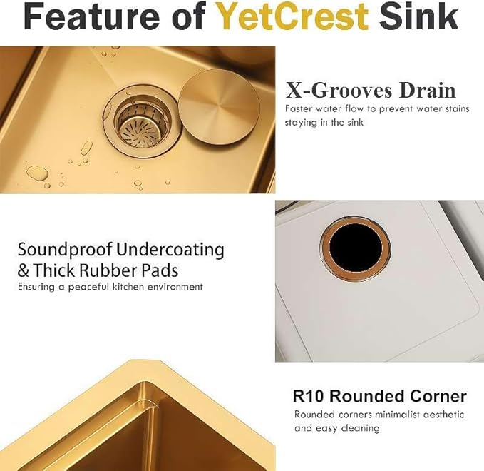 32 Inch Gold Sink Undermount Double Bowl, 16 Gauge 50/50 Double Bowl Stainless Steel Workstation Sink, 32"x19"x10" Large and Deep Kitchen Sink With Accessories
