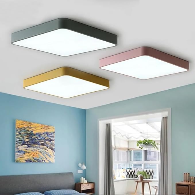 LED Ceiling Light Fixture,16 Inch Modern Square Recessed Ceiling Lights, Dimmable Light,36W Pink Close to Ceiling Lighting Flush Mount Living Room Bedroom,3000K-6000K