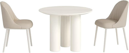 Miuuod 3-Piece Round Dining Room Table Set for 2-4 People,Small Space,Modern Kitchen Table Set with 2 Cushion Chairs,Center Coffee Table for Balcony,White