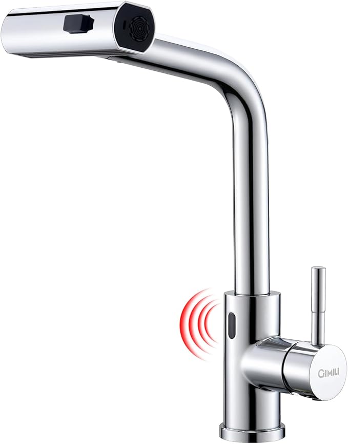 GIMILI Chrome Touchless Kitchen Faucet with Pull Down Sprayer, 15” Hight Single Hole Handle Kitchen Sink Faucets