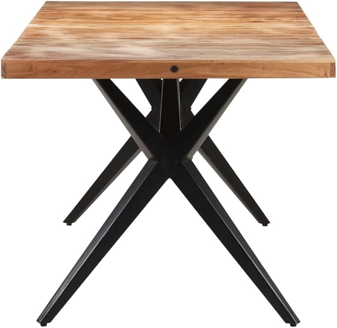 Solid Acacia Wood Dining Table 63"x31.5"x29.9" Kitchen Table with Steel Legs for Small Spaces, Narrow Dining Room Furniture Counter Height Modern Design