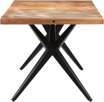 Solid Acacia Wood Dining Table 63"x31.5"x29.9" Kitchen Table with Steel Legs for Small Spaces, Narrow Dining Room Furniture Counter Height Modern Design