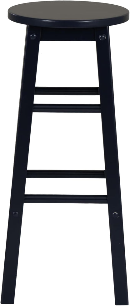 Linon Zeke Navy Blue Solid Wood Backless Round Barstool with 29 inch Seat Height