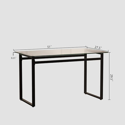 Goujxcy Glass Dining Table Modern 51'' Rectangle Kitchen Table for 4 with Tempered Glass Tabletop and Metal Legs for Kitchen, Dining Room, Restaurants (Black)