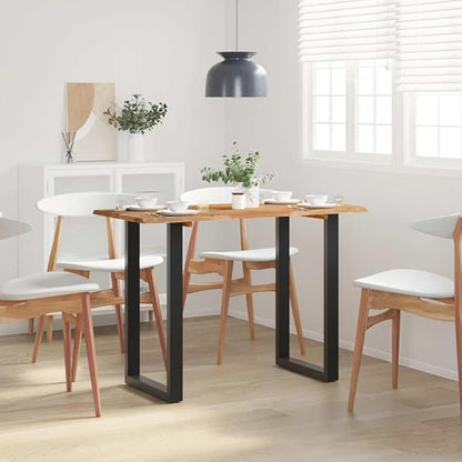Solid Acacia Wood Dining Table 43.3"x19.7"x29.9" Rustic Kitchen Island with Black Steel Frame for Small Spaces Farmhouse Counter Height Furniture