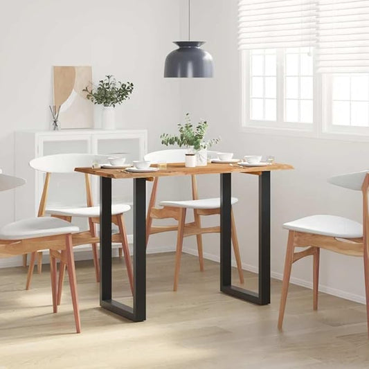 Natural Acacia Wood Small Dining Table with Black Iron Legs, Rectangular 43.3 x 19.7 in for 4 People, Modern Industrial Design Kitchen and Dining Room Furniture