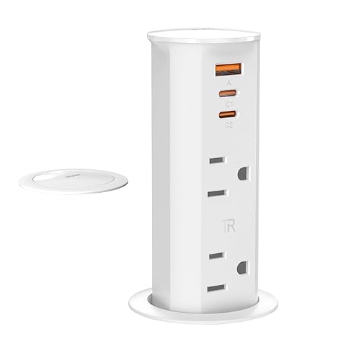 ANNQUAN 2 inch Pop Up Outlet for Countertop with 20W USB Ports,2 Outlets Tamper Resistant,Splashproof Pop Up Socket,Desk Power Grommet for Home Office Kitchen 3FT Cord (ETL Listed)