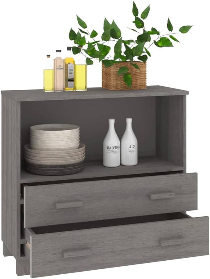 Light Grey Sideboard, Solid Pine Wood & MDF, Modern Buffet Cabinet with Storage, 33.5x33.5x31.5 Inch, Versatile Dining Room Furniture Kitchen Furniture