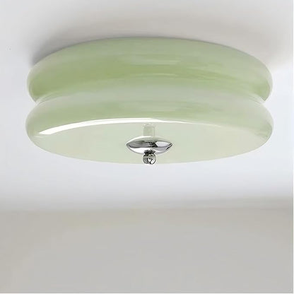 Bofea- French Retro Semi Flush Ceiling Light, Mint Green Glass LED Round Ceiling Lamp, Nordic Minimalism Flush Green Glass Light for Bedroom Corridor&Dining Room