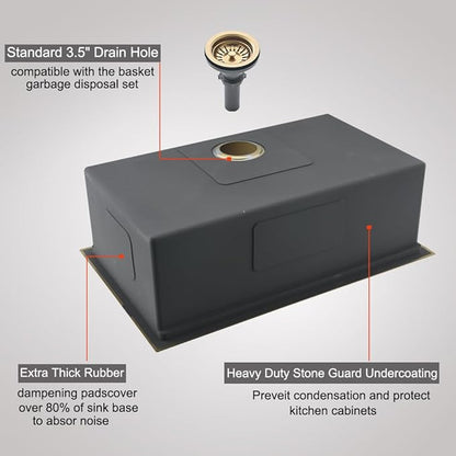 30 Inch Undermount Gold Kitchen Sink, Workstation 16 Gauge Stainless Steel Single Bowl Undermount Deep Kitchen Sink Basin
