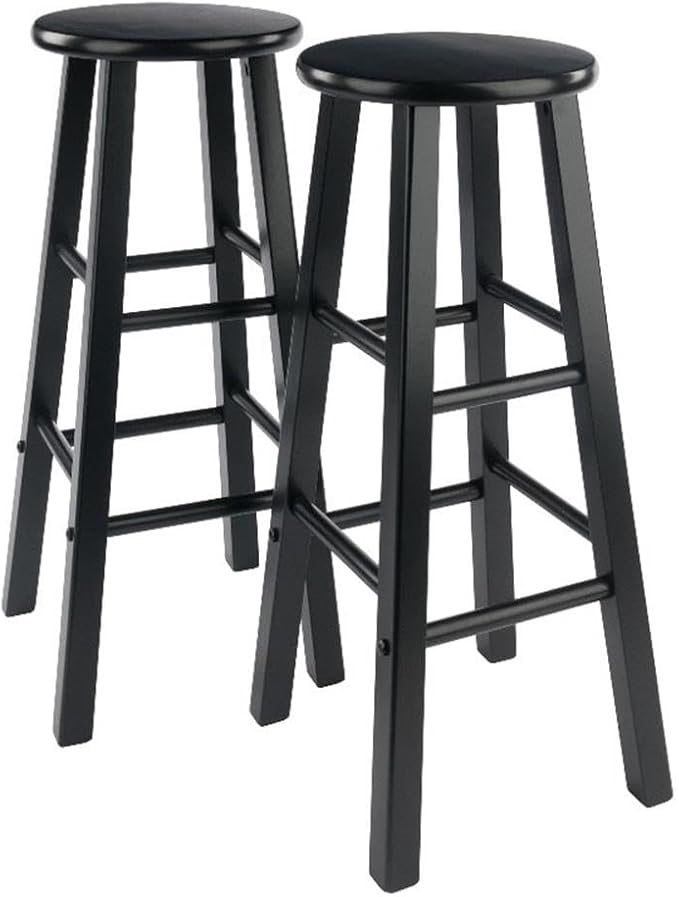 Winsome Element 2-Piece Counter Stool Set, 29" in Black, Classic Backless Bar Chairs for Kitchen & Dining Room Seating, Timeless Essential Furniture for Home, Dorm, Apartments