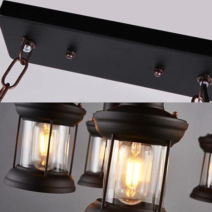 A Million Rustic Industrial Retro Chandelier with 4 E26 Light and Adjustable Hanging Chain, Vintage Wood Grain Pendant Light for Farmhouse Lighting Fixture 21.6 x 15 Inch
